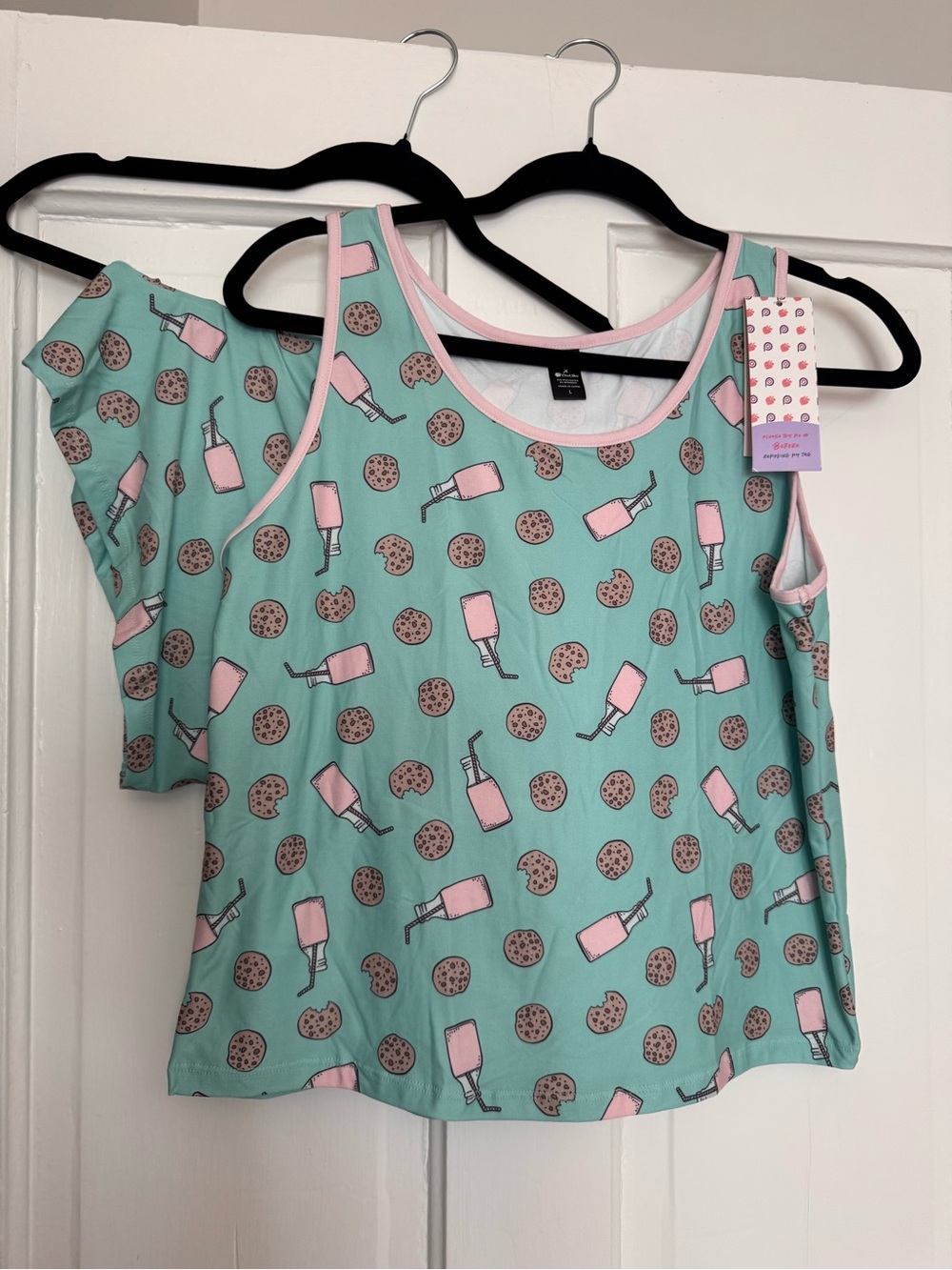 Women’s Mint Green Cookie & Milk Print Pajama Tank Top
